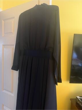 Elegant Blue  Long-Sleeve Maxi Dress with Elastic Waist